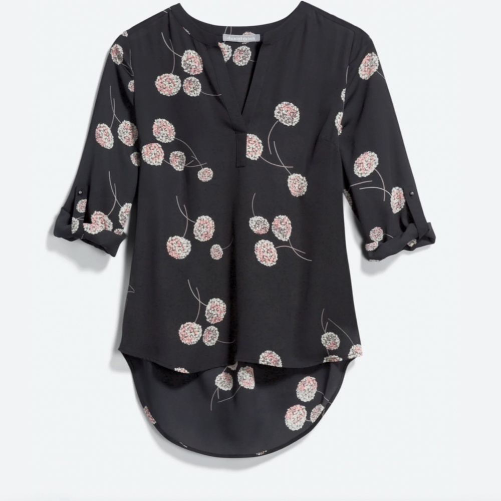 DANIEL RAINN NWT Black Floral  Koda Split Neck Long Sleeve Blouse
